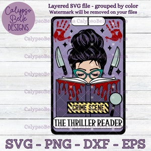 Thriller Reader Tarot Karte svg, Horror svg, Thriller svg, Murder Mystery svg, Spooky Reader svg, Murder svg, True Crime Reader SVG PNG