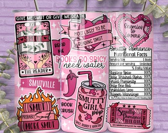 Smut Romance 20 oz Skinny Tumbler Wrap, Spicy Books png, Smut Reader, Romance Reader, Book Lover Tumbler, Sublimation Seamless Design