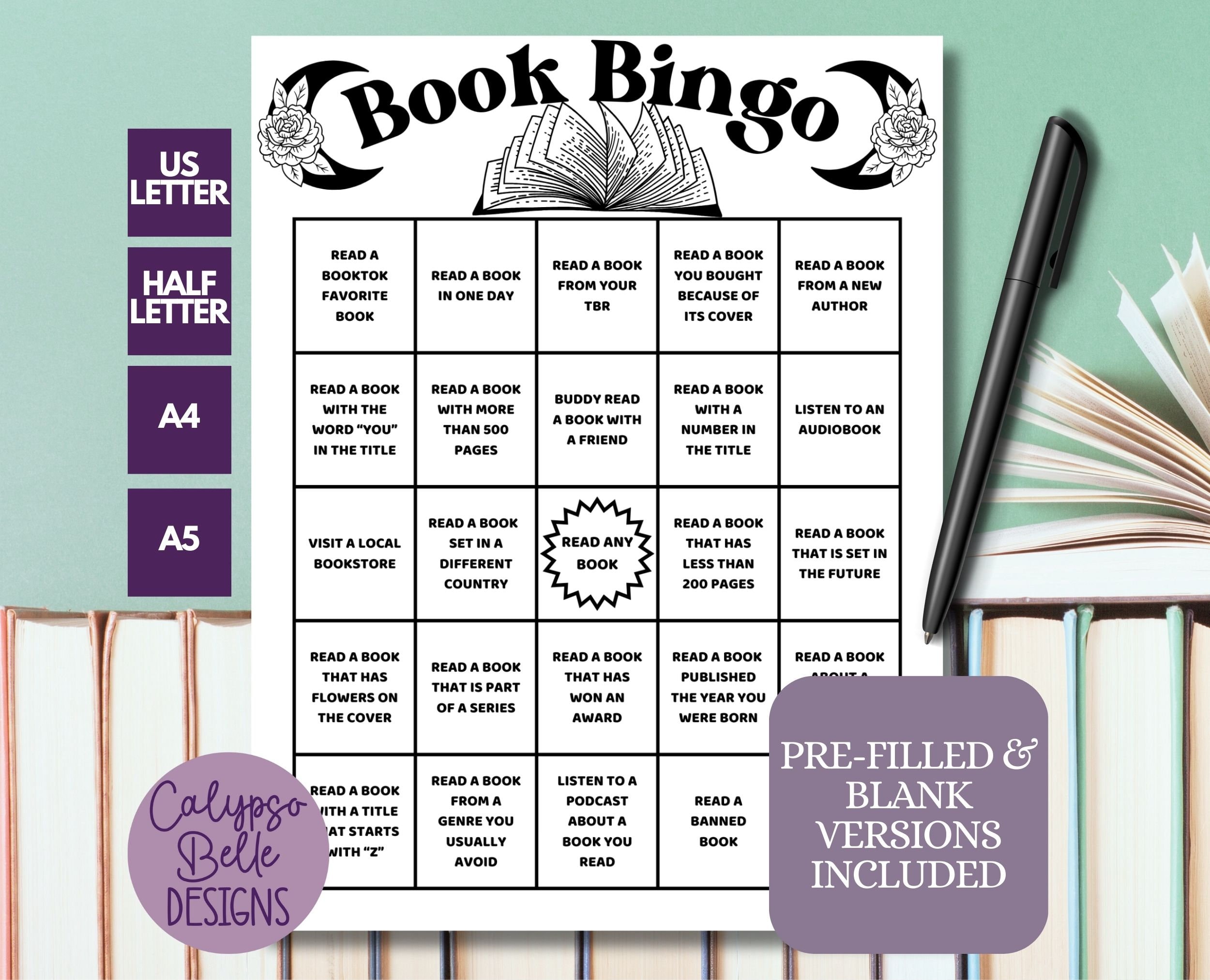 Book Bingo, Book Bingo Printable, A5 Journal Page, Reading Challenge ...