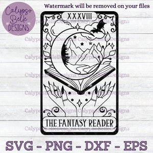 Die Fantasy Reader Tarot Karte SVG / Buch SVG / Fantasy Reader Tarot SVG / Romantasy SVG / Booktok SVG / Dragon Book Lover / TBR SVG png