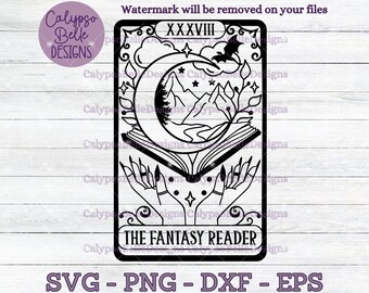 The Fantasy Reader Tarot Card svg / Book svg / Fantasy Reader tarot svg / Romantasy svg / Booktok svg / Dragon Book Lover / TBR SVG png