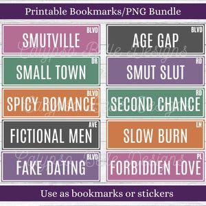 Spicy Romance Bookmarks: Library Street Sign PNG Bundle (Digital Download) image 1