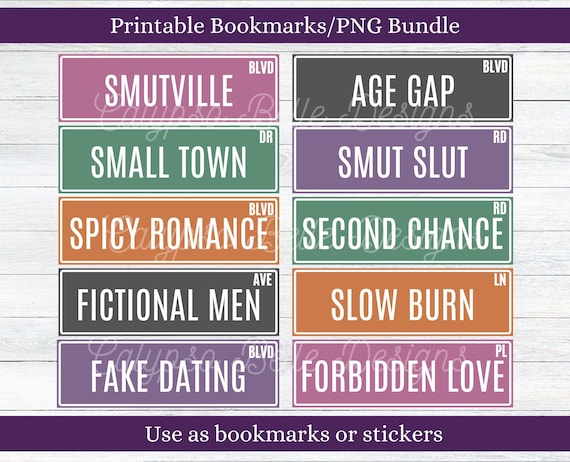 Spicy Romance Bookmarks: Library Street Sign PNG Bundle (Digital Download)