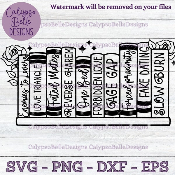 Book Tropes Shelf svg / Romance Smut book svg / Enemies to lovers svg / Book svg / Book Lover svg / Slow Burn, Age Gap, Tropes SVG PNG, EPS