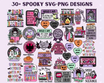 Spooky Halloween Books SVG Bundle: Spicy Fall Bookish Designs, Cozy Fall Reader Halloween PNG SVG