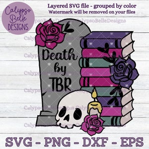 Tod durch TBR svg, florales Buch svg, gruseliger Buchliebhaber, Bücherwurm, gelesen svg, TBR Stapel, Lesestapel, Buchliebhaber svg, Bücherwurm svg, png
