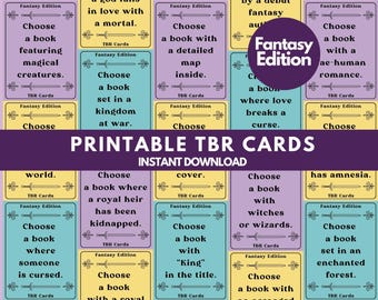 印刷可能なファンタジーTBRカード：読書プロンプトゲーム（デジタルダウンロード）
