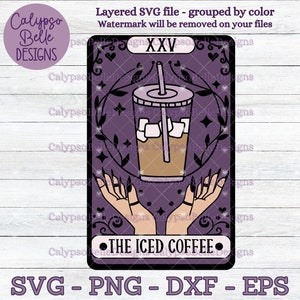 O Café Gelado svg / Carta de tarô de café gelado svg / Tarô de café svg / Café gelado svg / Café gelado em camadas / Café gelado Café da moda SVG, png
