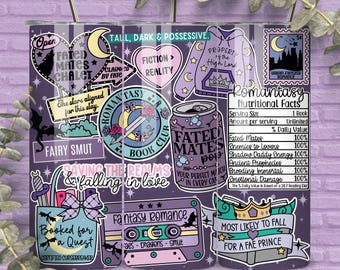 Fantasy Romance 20 oz Skinny Tumbler Wrap, Spicy Books png, Smut Reader, Romance Reader, Book Lover Tumbler, Sublimation Seamless Design