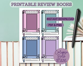 Book Review Printable with Rating, Bookish Printable, Journal Printable, Instant Download Printable Card, Book Reading Log, Printable Book