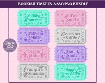 Book SVG Bundle, Book Tropes, Spicy Book PNG, Fantasy Romance Bundle, Bookish Ticket, Reading svg, Bookmark svg, Romance Reader, Ticket