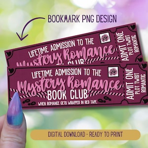 Book Club Bookmarks, Mystery Romance, Thriller Bookmark, Printable Bookmarks, Murder Mystery, True Crime Bookmark, Admit One Ticket Bookmark
