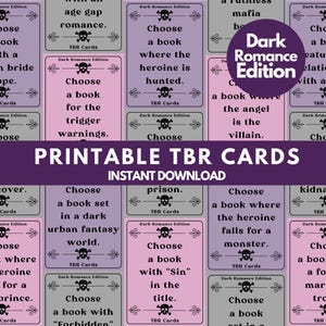 Cartes TBR imprimables, Jeu de cartes à lire, Invite de lecture, Défi de lecture, Bocal TBR imprimable, Cartes TBR Dark Romance TBR, Invites charbon