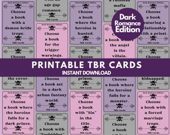 ダークロマンス TBR プロンプトカード：読書チャレンジ（印刷可能な PDF）