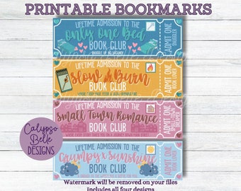 Romance Book Club Ticket Bookmarks: Printable Digital Download