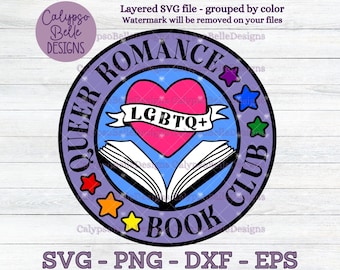 Queer Romance Book Club in formato SVG / LGBT Pride in formato SVG / LGBTQ+ Romance in formato SVG / Bookish in formato SVG / Amante del libro in formato SVG / Book Club in formato SVG / lgbt in formato SVG, Lettura in formato SVG PNG
