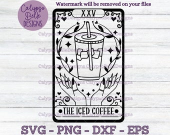 El café helado svg / Carta de tarot de café helado svg / Tarot de café svg / Café helado svg / Café de moda SVG PNG, EPS