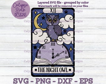 The Night Owl Tarot Card svg / Romance book svg / Fictional Wanderlust svg / Book svg / Book lover / Bookish svg / Late Night Reader SVG PNG