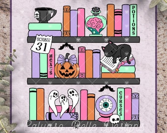 Spooky Bookish Shelf: Witchy Shelf, Halloween Books PNG, Spells, Potions, Curses, Spooky Reader (Digital Download)