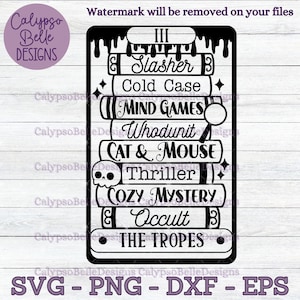 The Thriller Tropes Tarot Card SVG, Horror SVG, Thriller Reader SVG, Fiction Horror SVG, Spooky Reader SVG, Cozy Mystery, Murder Mystery png