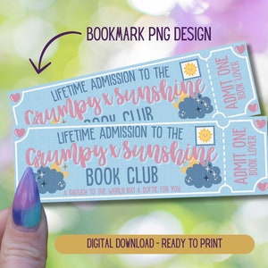 Book Club Bookmark, Grumpy Sunshine Book Club Bookmark, Digital Printable Bookmarks, Romance Reader Bookmark, Admit One Ticket Bookmark