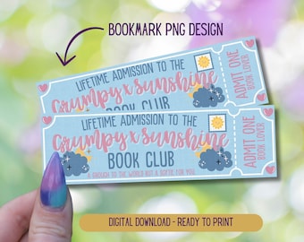 Book Club Bookmark, Grumpy Sunshine Book Club Bookmark, Digital Printable Bookmarks, Romance Reader Bookmark, Admit One Ticket Bookmark