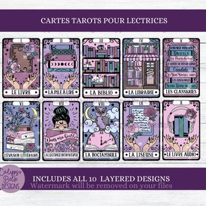 La Lectrice Tarot svg, Livre svg, Lecteur svg, Biblio, Lecture svg, Booktok Québec svg, Bookish svg, Pacote de cartas de tarô, Français SVG png