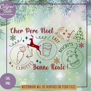 SVG Francais, francuski SVG, Plateau de Noel, Santa Tray SVG, Père Noël SVG PNG, Noël SVG, Petit Papa Noël, Assiette de Noël, Lait et biscuits