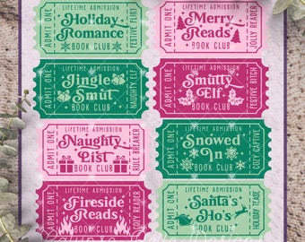 Bookish Christmas Tickets SVG Bundle: Christmas Reader PNG, Christmas Book Club, Bookish Tickets, Bookmark Bundle, Naughty List, Smut, Reads