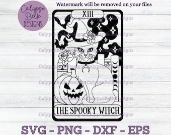 La Spooky Witch Tarot Card svg / Witchy svg / Cat Tarot Card svg / Mystique svg, Spooky Witch svg / Spooky Reader svg / Book Lover SVG PNG