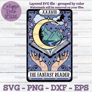 Die Fantasy Reader Tarot Karte SVG / Buch SVG / Fantasy Reader Tarot SVG / Romantasy SVG / Booktok SVG / Dragon Book Lover / TBR SVG png