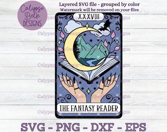 The Fantasy Reader Tarot Card svg / Book svg / Fantasy Reader tarot svg / Romantasy svg / Booktok svg / Dragon Book Lover / TBR SVG png