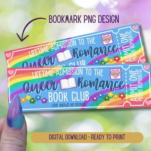 Book Club Lesezeichen, Queer Romance Lesezeichen, Digital Druckbare Lesezeichen, Queer Buch, LBGTQ+ Romance Lesezeichen, Admit One Ticket Lesezeichen