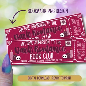 Book Club Lesezeichen, Dark Romance Book Club Lesezeichen, Digital Printable Lesezeichen, Romance Reader Lesezeichen, Admit One Ticket Lesezeichen