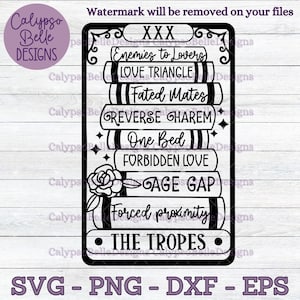 Buch Tropes Tarot Karte SVG, Romance Smut Buch SVG, Enemies to Lovers SVG, Fated Mates, Reader SVG, Dark Romance, Buch SVG, Tropes SVG PNG