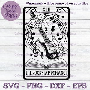 La tarjeta Rockstar Romance Tarot svg / Libro svg / Lector tarot svg / Romance Reader svg, Booktok svg / Bookish svg / Book Lover / TBR SVG png