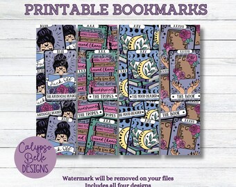 May include: Four printable bookmark designs featuring different patterns. The designs include a book with the text "The Antisocial Reader" and "Fuck Off", a book with the text "The Tropes", a book with the text "The Mood Reader", and a book with the text "The Book".