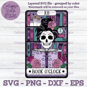 Book O'Clock Tarot Karte svg / The Reader Tarot svg / Book Tropes svg / Buch svg / Book Lover svg / Romance Reader svg / Bibliothekar SVG PNG