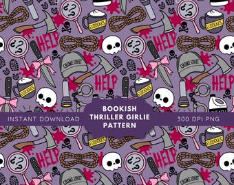 True Crime Seamless Pattern: Murder Mystery png, Bookish Pattern png, Thriller Reader, Psychological Thriller, Murder Scene, Crime Scene