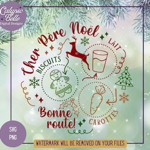 SVG Francais, francuski SVG, Plateau de Noel, Santa Tray SVG, Père Noël SVG PNG, Noël SVG, Petit Papa Noël, Assiette de Noël, Lait et biscuits