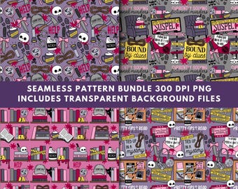 Thriller Seamless Pattern PNG, True Crime Pattern, Murder Mystery Bundle, Bookish Pattern Bundle, Cozy Mystery Pattern, Thriller Girlie PNG