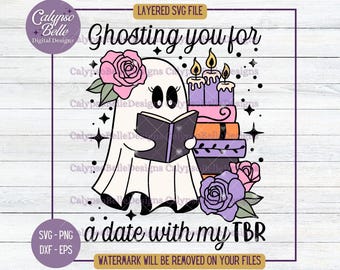 Bookish Ghost SVG: Halloween Reading TBR-ontwerp (digitale download)