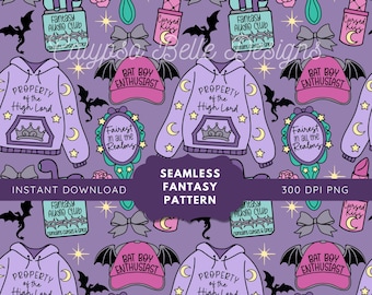 Fantasy Romance Seamless Pattern: Romantasy png, Bookish Pattern, Coquette Dragons, Enemies to Lovers, Morally Grey, Romance Reader Pattern