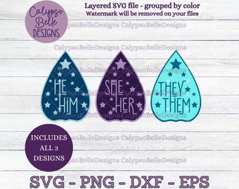 Pronoun svg / Planchette Pronouns They Them She Her He Him Mystical Stickers / pronoun earrings / svg, png, eps, Cut File, Instant Download