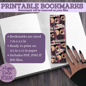 May include: Printable bookmarks with a unique design, featuring a repeating pattern of figures and text. The bookmarks are 7 inches by 2.1 inches and ready to print on 8.5 x 11 inch paper. Includes PDF, PNG & JPG files.