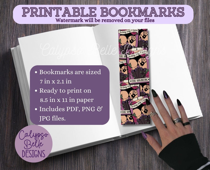 May include: Printable bookmarks with a unique design, featuring a repeating pattern of figures and text. The bookmarks are 7 inches by 2.1 inches and ready to print on 8.5 x 11 inch paper. Includes PDF, PNG & JPG files.
