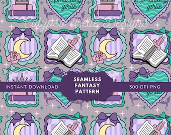 Fantasy Romance Seamless Pattern: Romantasy png, Bookish Pattern, Coquette Dragons, Enemies to Lovers, Morally Grey, Romance Reader Pattern