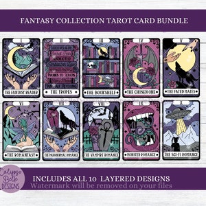 Svg de carte de tarot Fantasy Reader, livre svg, svg Smut Reader, svg de lecteur de romance, svg romantique, svg livresques, lot de cartes de tarot, png SVG TBR
