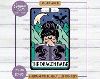 Dragon Book Tarot Card SVG: Fantasy Reader, Bookish Babe (Digital Download)