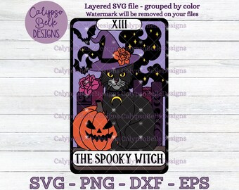 La Spooky Witch Tarot Card svg / Witchy svg / Cat Tarot Card svg / Mystique svg, Spooky Witch svg / Spooky Reader svg / Book Lover SVG PNG
